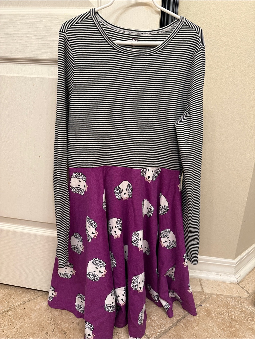 Tea Collection Striped Black & White Top with Purple Animal Print Skirt Dress